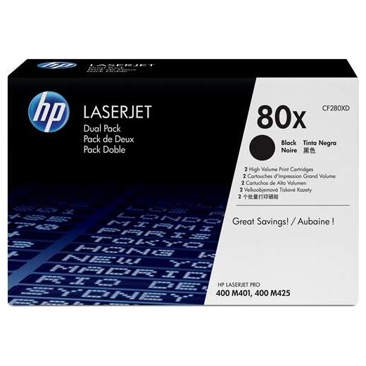 HP CF280X Negro Pack de 2 Cartuchos de Toner Originales - 80X