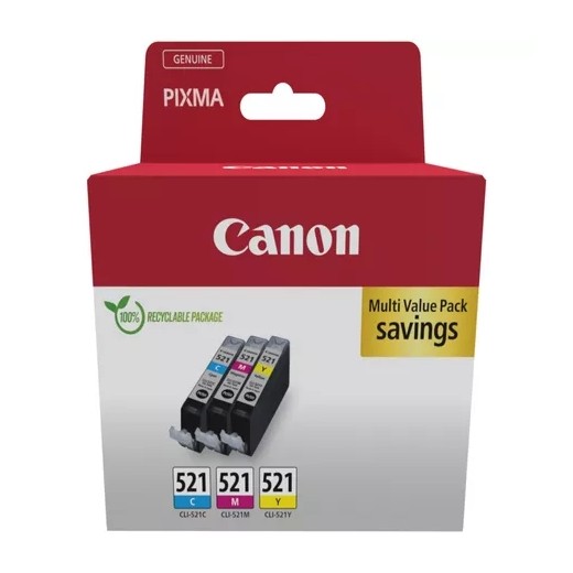 Canon CLI521 Pack de 3 Cartuchos de Tinta Originales - Cian