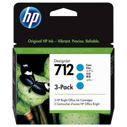 HP 712 Cyan Pack de 3 Cartuchos de Tinta Originales - 3ED77A
