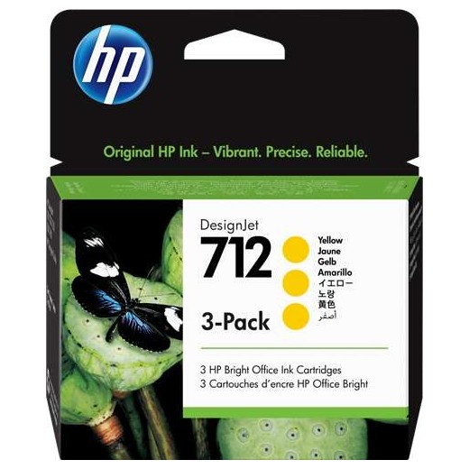 HP 712 Amarillo Pack de 3 Cartuchos de Tinta Originales - 3ED79A