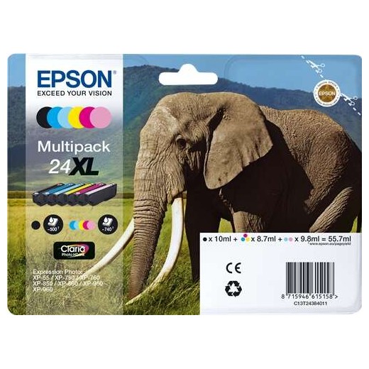 Epson T2438 (24XL) Pack de 6 Cartuchos de Tinta Originales - C13T24384011