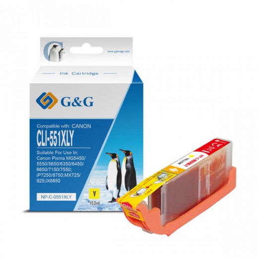 G&G Canon CLI551XL Amarillo Cartucho de Tinta Generico - Reemplaza 6446B001/6511B001