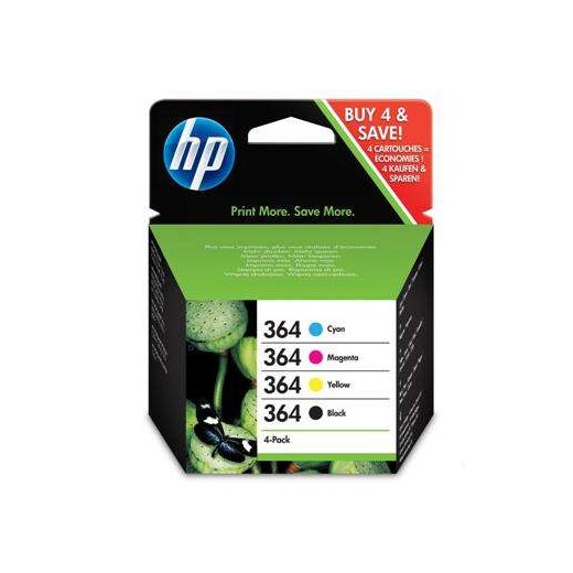 HP 364 Pack de 4 Cartuchos de Tinta Originales - N9J73AE