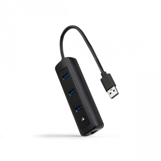 Nanocable Adaptador de Red USB 3.0 a Ethernet Gigabit 10/100/1000 Mbps - Hub 3xUSB-A 3.0 - 15cm - Color Negro