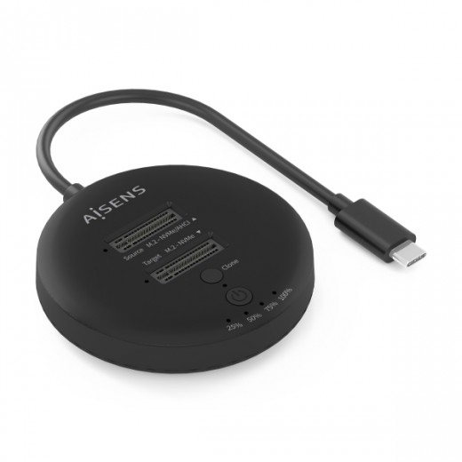 Aisens ASDS-2M2N05 Estacion de Docking de Doble Bahia M.2 NVME a USB-C 3.2 Gen2x2 - Clone - Color Negro
