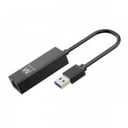 Ewent Conversor Adaptador de Red RJ45 a USB-A - Gigabit 10/100/1000Mbps - Cable de 15cm - Soporta WOL - Color Negro