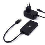 Ewent Hub USB 4 en 1 - Alimentacion Externa - USB 3.2 Gen1 - Cable de 52.5cm - Color Negro