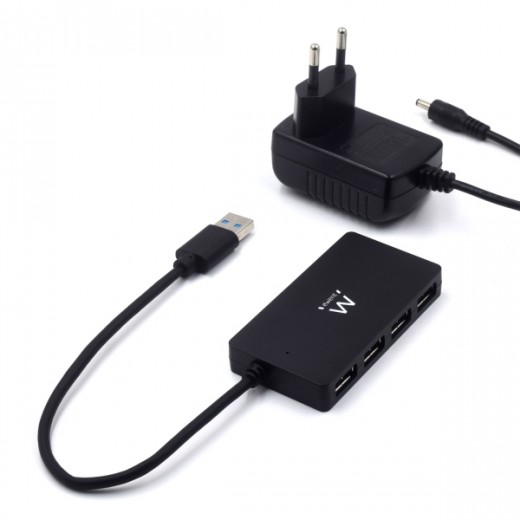 Ewent Hub USB 4 en 1 - Alimentacion Externa - USB 3.2 Gen1 - Cable de 52.5cm - Color Negro