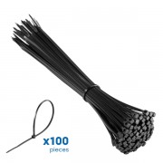 Ewent Pack de 100 Bridas de Nylon - 200x2.5mm - Resistente a UV - Uso en Interior y Exterior - Color Negro
