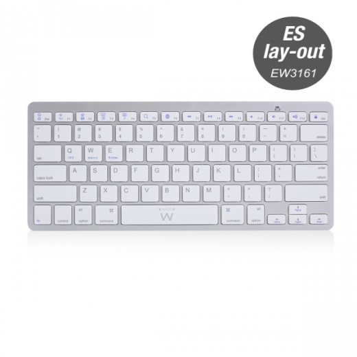 Ewent Teclado Inalambrico - 2x Baterias AAA - Disposicion QWERTY ES - Ultradelgado - Bluetooth - Color Plata/Blanco