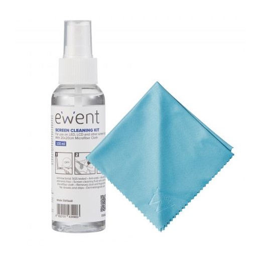 Ewent Kit Spray Limpiador Pantallas 100ml + PaÃ±o Microfibra