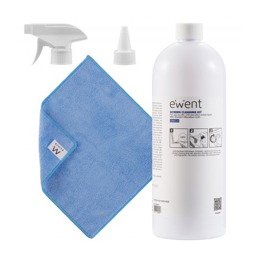 Ewent Kit Spray Limpiador Pantallas 1000ml + PaÃ±o Microfibra