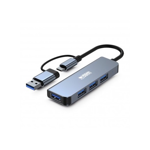 Urban Factory Minee HUB 4 en 1 - USB-A/C Macho - USB-A Hembra - Color Gris Metal