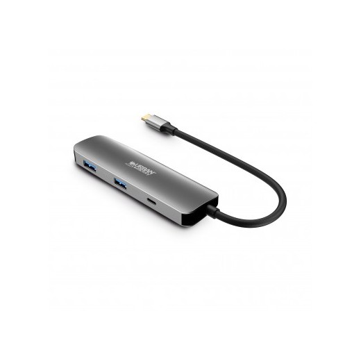 Urban Factory Hubee HUB 4 en 1- USB-C Macho - USB-A/USB-C/HDMI Hembra - 100W PD - Color Gris Metal