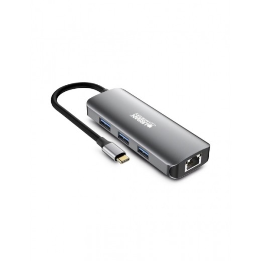 Urban Factory Hubee HUB 7 en 1 - USB-C Macho - USB-A/HDMI/RJ45/USB-C Hembra - 100W PD - Color Gris Metal