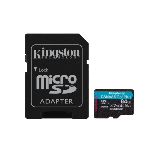 Kingston Tarjeta Micro SDXC 64GB UHS-I U3 V30 Clase 10 200MB/s Canvas Go Plus con Adaptador