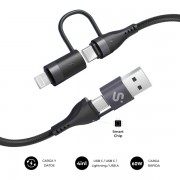 Subblim Cable Top 4 en 1 - USB-A USB-C Lightning - 60W - Nylon Trenzado - Carga Rapida - 1 Metro