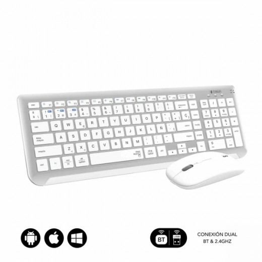 Subblim Combo Dual Prestige - Teclado y Raton Inalambricos - Bluetooth y 2.4G - Funcionamiento Silencioso - Color Blanco Plata
