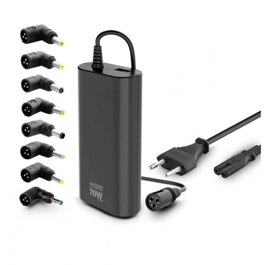 Urban Factory Alee Cargador Universal para Portatil de 70W - 1x USB-A - Color Negro