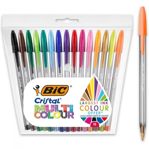 Bolígrafos de tinta de aceite bic cristal multicolour 964899/ 15 unidades/ colores surtidos