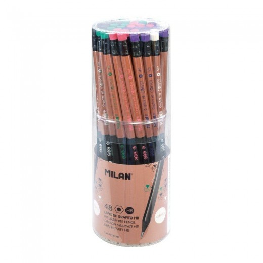 Lápices de grafito con goma milan 714148/ hb/ 2.2mm/ 48 unidades/ colores surtidos