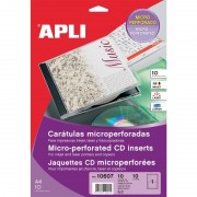 Carátulas microperforadas cd/dvd apli 10607/ frontal y dorso/ 10 hojas