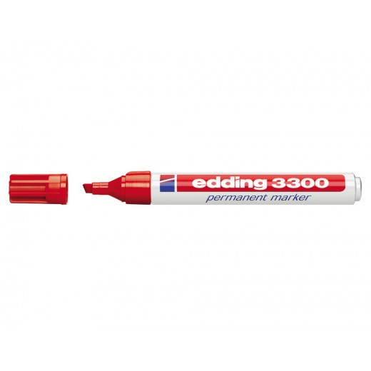 Edding 3300 Rotulador Permanente - Punta Biselada - Trazo entre 1 y 5 mm. - Tinta Casi Inodora - Secado Rapido - Color Rojo