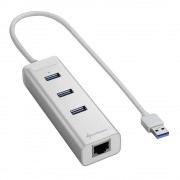 Sharkoon Hub USB-A 3.0 con 3x USB-A 3.0 + RJ45 Ethernet - Carcasa de Aluminio - Cable de 0.30m