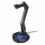 Sharkoon X-Rest 7.1 Soporte para Auriculares - Sistema Virtual 7.1 - Tarjeta de Sonido USB Integrada - Iluminacion LED Azul - A