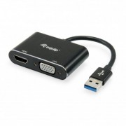Equip Adaptador USB 3.0 a HDMI/VGA - Tasa de Transferencia 5 Gbit/s - Maxima Resolucion 1920x1080p - Color Negro