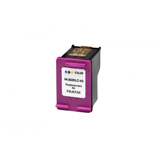 HP 302XL Color Cartucho de Tinta Remanufacturado - Muestra Nivel de Tinta - Reemplaza F6U67AE/F6U65AE