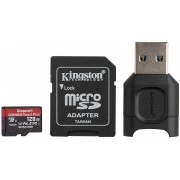 Kingston Tarjeta Micro SDXC 128GB UHS-II U3 V90 Clase 10 285MB/s Canvas React Plus con Adaptador + Lector MicroSD MobileLite Pl