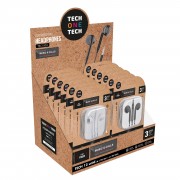 TechOneTech Ear Tech Expositor de 12 Auriculares Intraurales - Microfono Integrado - Mini Jack 3.5mm - Asistente Voz - Cable de