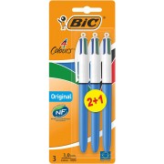 Bic 4 Colours Original Pack de 3 Boligrafos de Bola Retractil - Punta Media de 1.0mm - Tinta con Base de Aceite - Cuerpo Azul/B