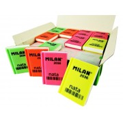 Milan Nata 2036 Goma de Borrar Rectangular - Plastico - Suave - Diseño Libro - Colores Fluorescentes Surtidos