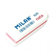 Milan Nata 620 Goma de Borrar Biselada Pequeña - Plastico Suave - No Abrasiva - Color Blanco con Ribete de Colores Surtidos