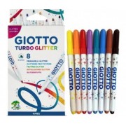 Giotto Turbo Glitter Pack de 8 Rotuladores - Punta Fina 2.8mm - Tinta al Agua - Lavable - Colores Surtidos