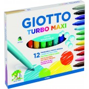 Giotto Turbo Maxi Pack de 12 Rotuladores - Punta Gruesa  5mm - Tinta al Agua - Lavable - Colores Surtidos