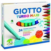Giotto Turbo Maxi Pack de 24 Rotuladores - Punta Gruesa 5mm - Tinta al Agua - Lavable - Colores Surtidos