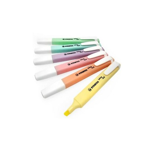 Stabilo Swing Cool Pastel Pack de 6 Marcadores Fluorescentes - Cuerpo Plano - Punta Biselada - Trazo entre 1 y 4mm - Tinta con