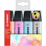 Stabilo Boss 70 Pastel Pack de 4 Marcadores Fluorescentes - Trazo entre 2 y 5mm - Recargable - Tinta con Base de Agua - Colores