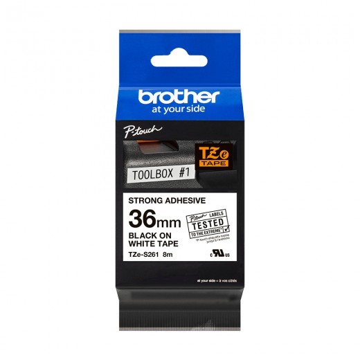 Brother TZeS261 Cinta Laminada Super Adhesiva Original de Etiquetas - Texto negro sobre fondo blanco - Ancho 36mm x 8 metros