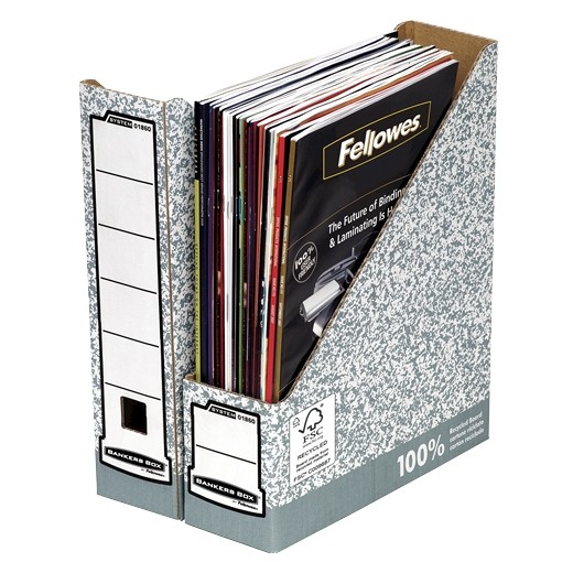 Fellowes Bankers Box Revistero A4 80mm - Montaje Manual - Carton Reciclado Certificacion FSC - Color Gris