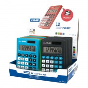 Milan Pocket Expositor con 12 Calculadoras de Bolsillo - 8 Digitos - Tacto Suave - Colores Surtidos