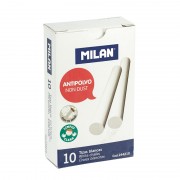 Milan Pack de 10 Tizas de Carbonato de Calcio - Redondas - Antipolvo - No Contienen Caseina ni Yeso - Color Blanco