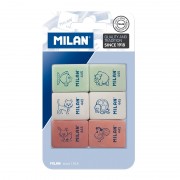 Milan 445 Pack de 6 Gomas de Borrar Rectangulares - Miga de Pan - Suave Caucho Sintetico - Dibujos Infantiles - Colores Surtido