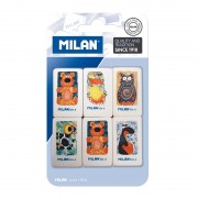 Milan 436A Pack de 6 Gomas de Borrar Rectangulares - Miga de Pan - Caucho Suave Sintetico - Dibujos Infantiles Surtidos - Color