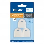 Milan Pack de 3 Gomas de Borrar de Recambio para Afilaborras CAPSULE - Miga de Pan - Suave - Caucho Sintetico - Color Blanco