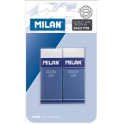 Milan Nata 320 Pack de 2 Gomas de Borrar Rectangulares - Plastico - Faja de Carton Azul - Todo tipo de Superficies - Color Blan