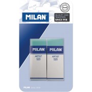 Milan Nata 520 Artist Pack de 2 Gomas de Borrar Rectangulares - Plastico - Faja de Carton Blanca - No Daña el Papel - Color Ve